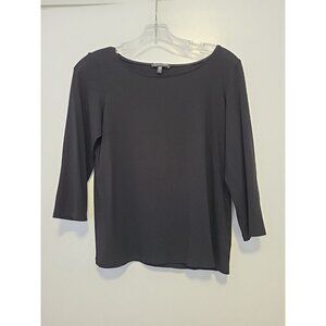 Eileen Fisher Rayon 3/4 Sleeve Top Black Petite Small